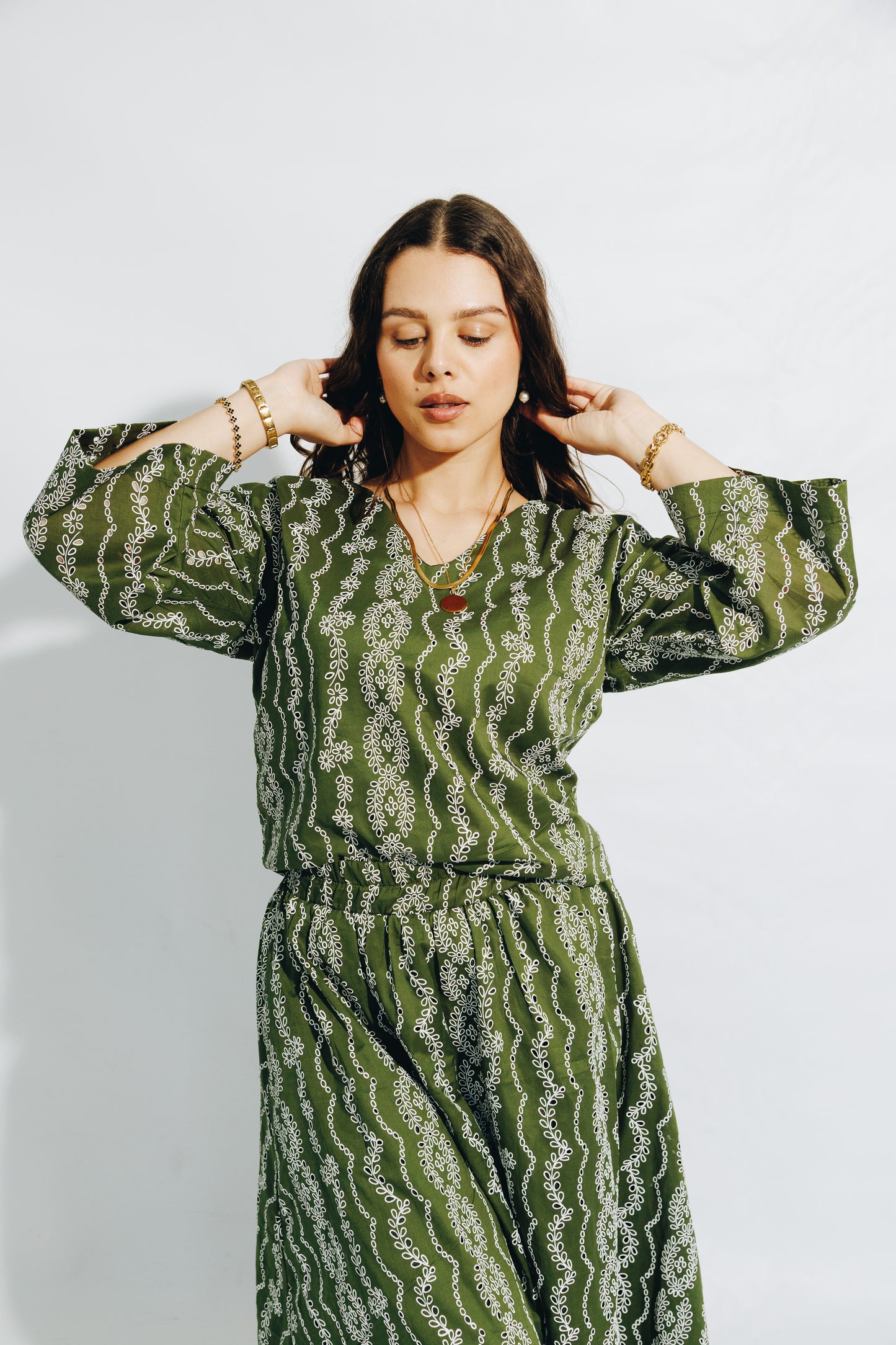 Olive Anglaise Skirt&Tunic