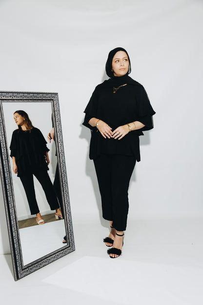 Black Frill Tunic Set