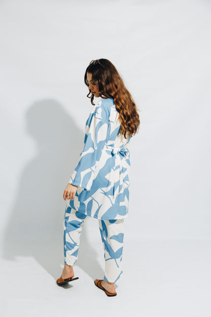 Blue Leaf- Kimono&Trouser