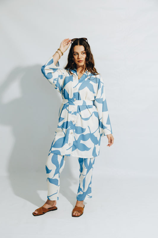 Blue Leaf- Kimono&Trouser