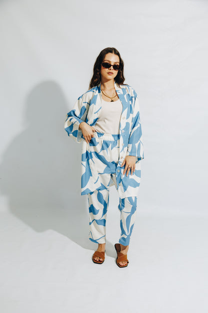 Blue Leaf- Kimono&Trouser