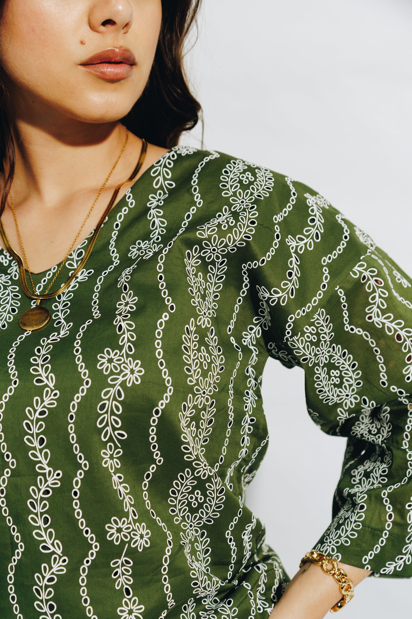Olive Anglaise Skirt&Tunic