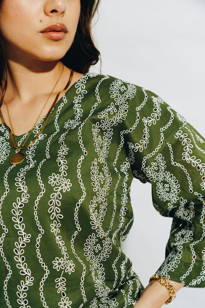 Olive Anglaise Skirt&Tunic
