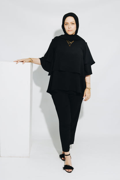 Black Frill Tunic Set