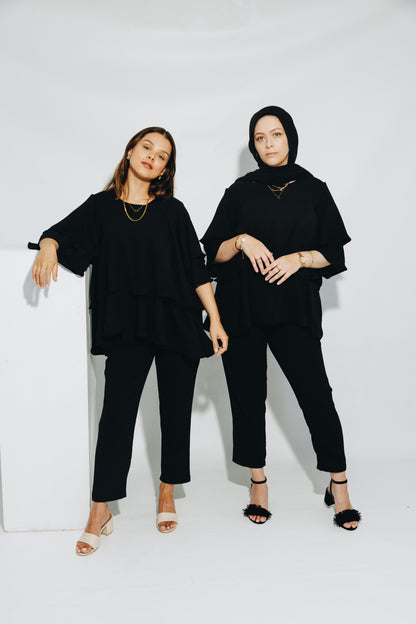 Black Frill Tunic Set