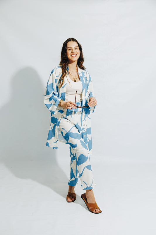 Blue Leaf- Kimono&Trouser