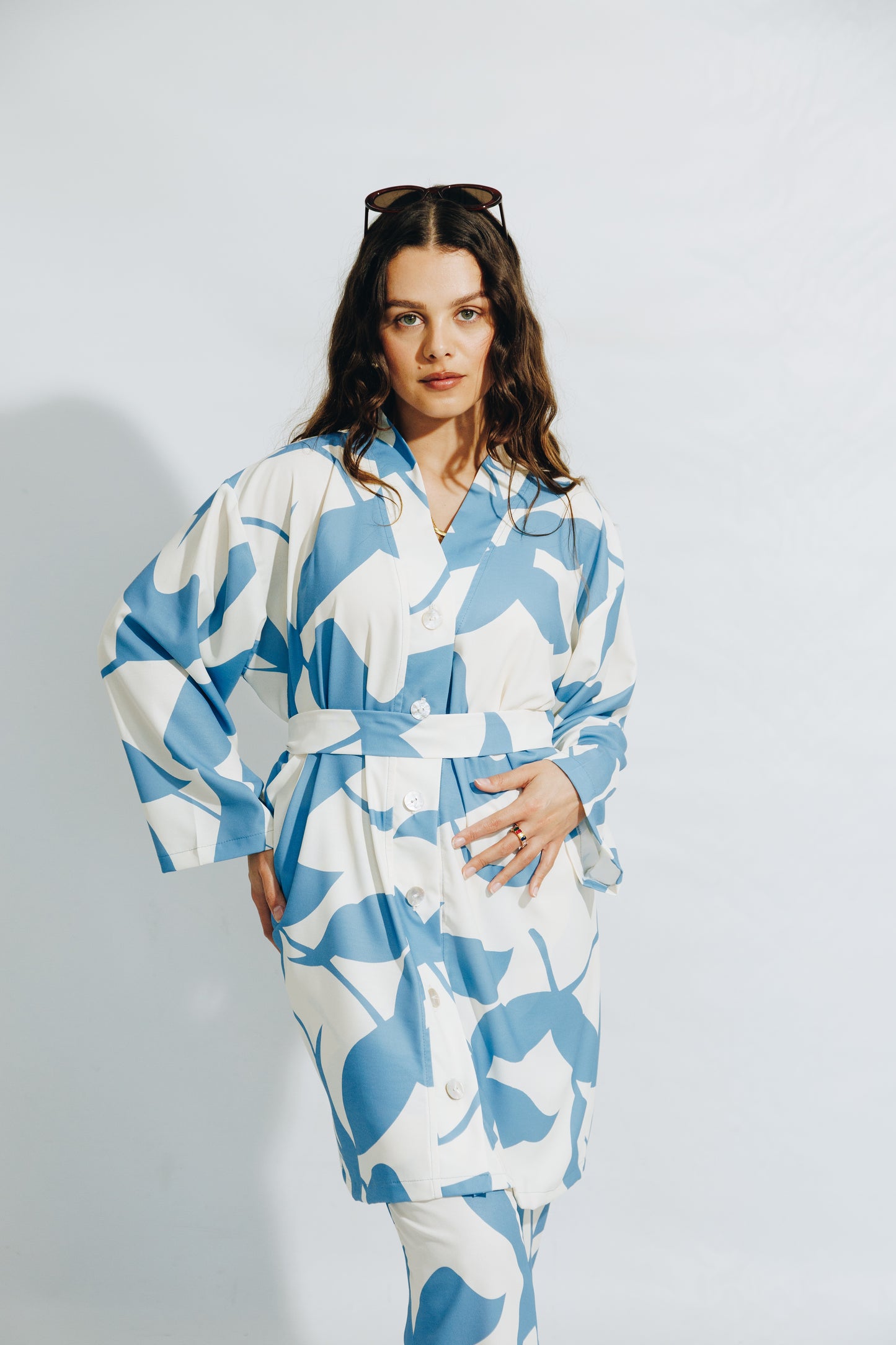 Blue Leaf- Kimono&Trouser