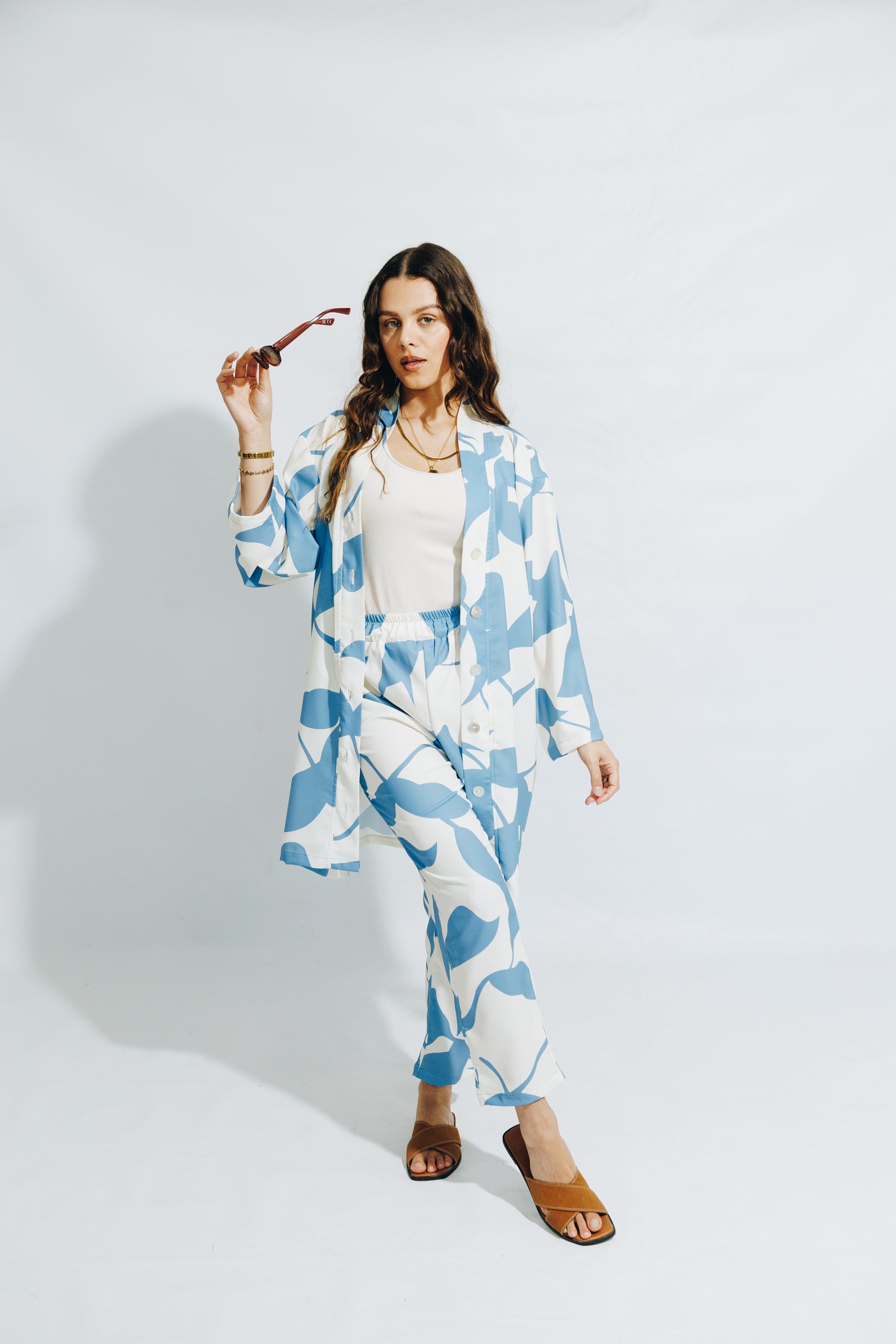 Blue Leaf- Kimono&Trouser