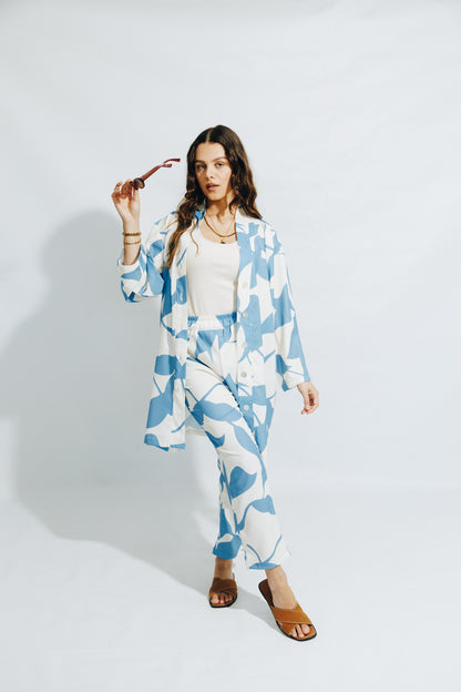 Blue Leaf- Kimono&Trouser