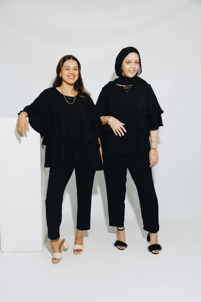 Black Frill Tunic Set